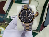 Rolex Oyster Perpetual Date Pre-Ceramic Submariner 300M 18k Gold Bi-metal Two Tone 16613LN Black FULL SET Box Papers 2022 Service