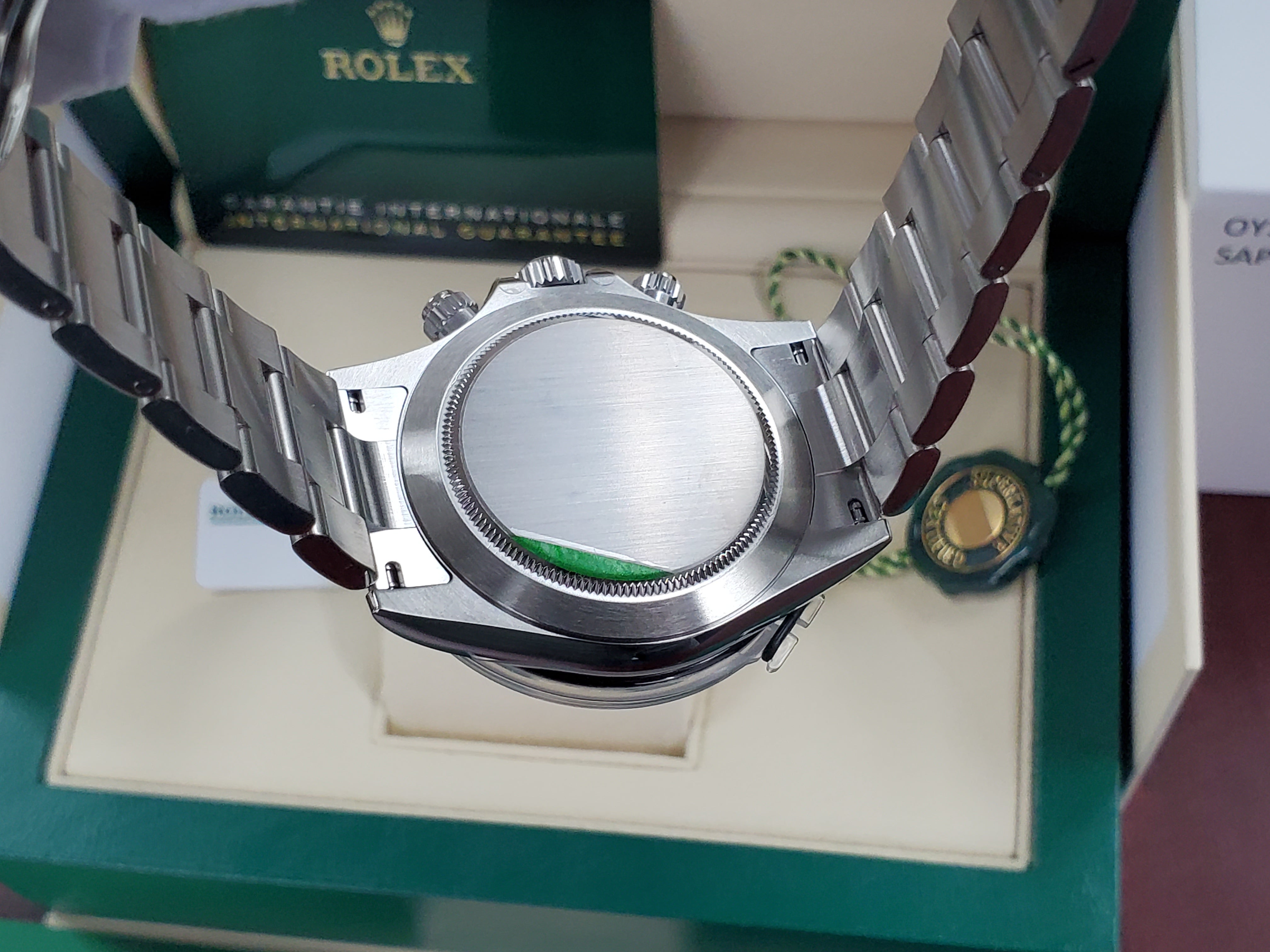 Rolex Discontinued Steel Daytona 116500LN Black Dial Ceramic Bezel Open Green Card Stickers New