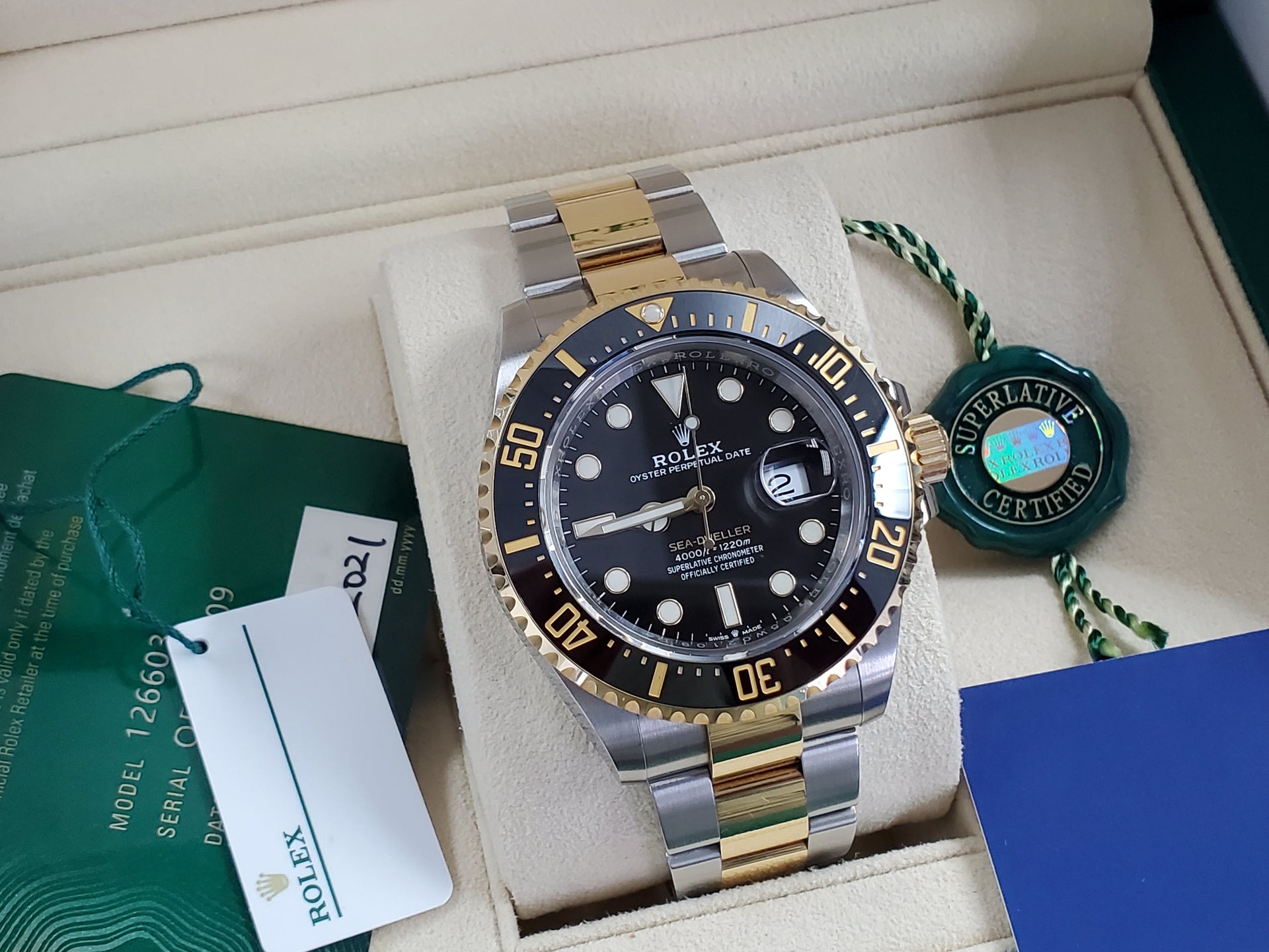 Rolex SD43 Two Tone 126603 Submariner Sea-Dweller 43 Black Gold 18k Steel  50th Anniversary Full Set Unworn Green Card