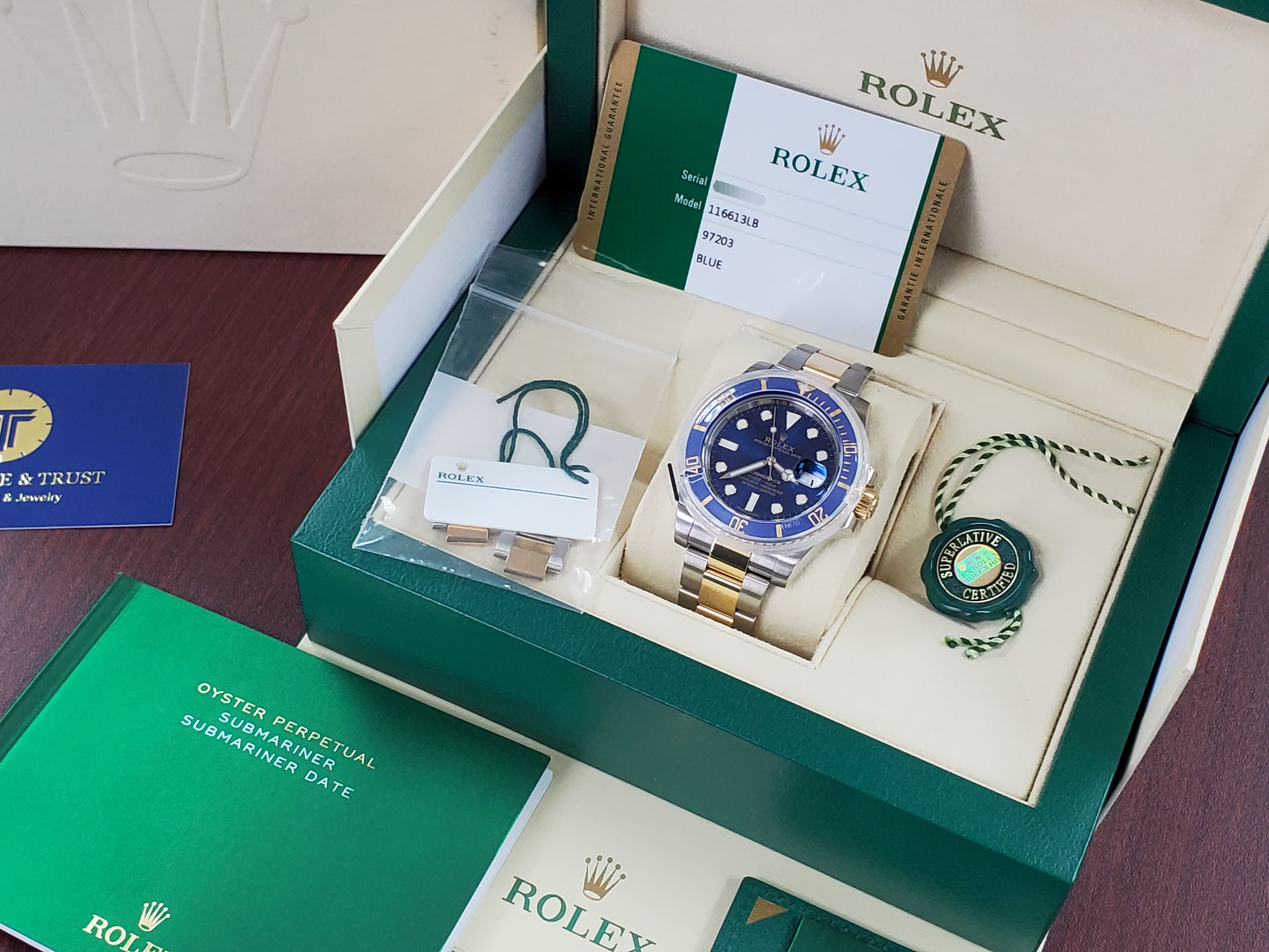 Rolex Discontinued SUB-40 Two Tone Submariner Date 116613BL Blue Dial Ceramic Bezel 18k Box Papers Full Set