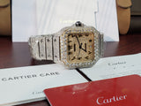 Cartier Santos Automatic XL Stainless Steel Gold 2-Tone 4072 Custom ICED OUT Diamonds Bezel Dial Bracelet Arabic