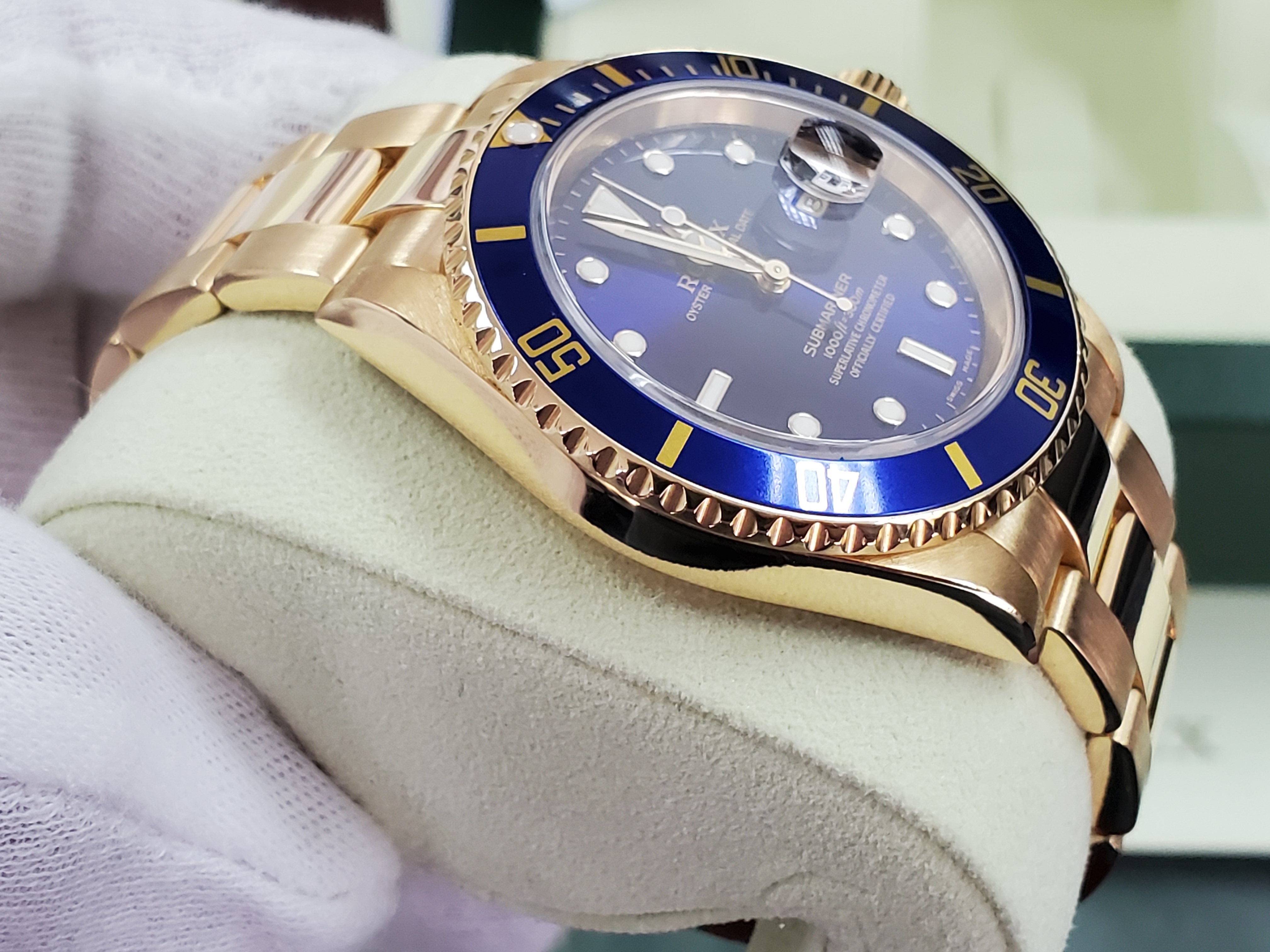 18k Gold Rolex Submariner Date Bluesy 16618 Tropical Blue/Purple