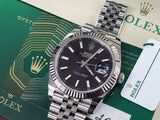 Rolex Oyster Perpetual DateJust 41 Jubilee Stick 18k White Gold Fluted Bezel 126334 Full Set New Green Card UNPOLISHED