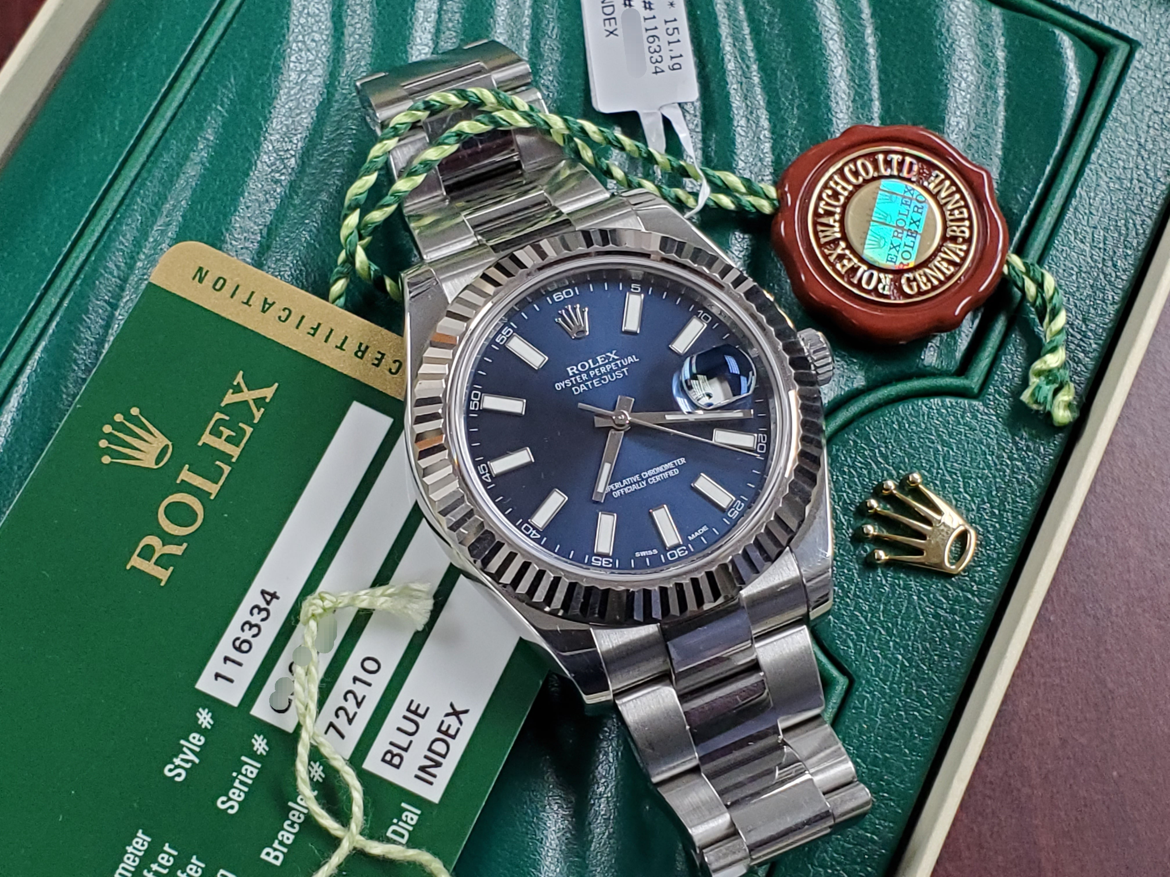 Rolex Datejust II Big 41 Super-Case Fluted 18k Gold Bezel BLUE