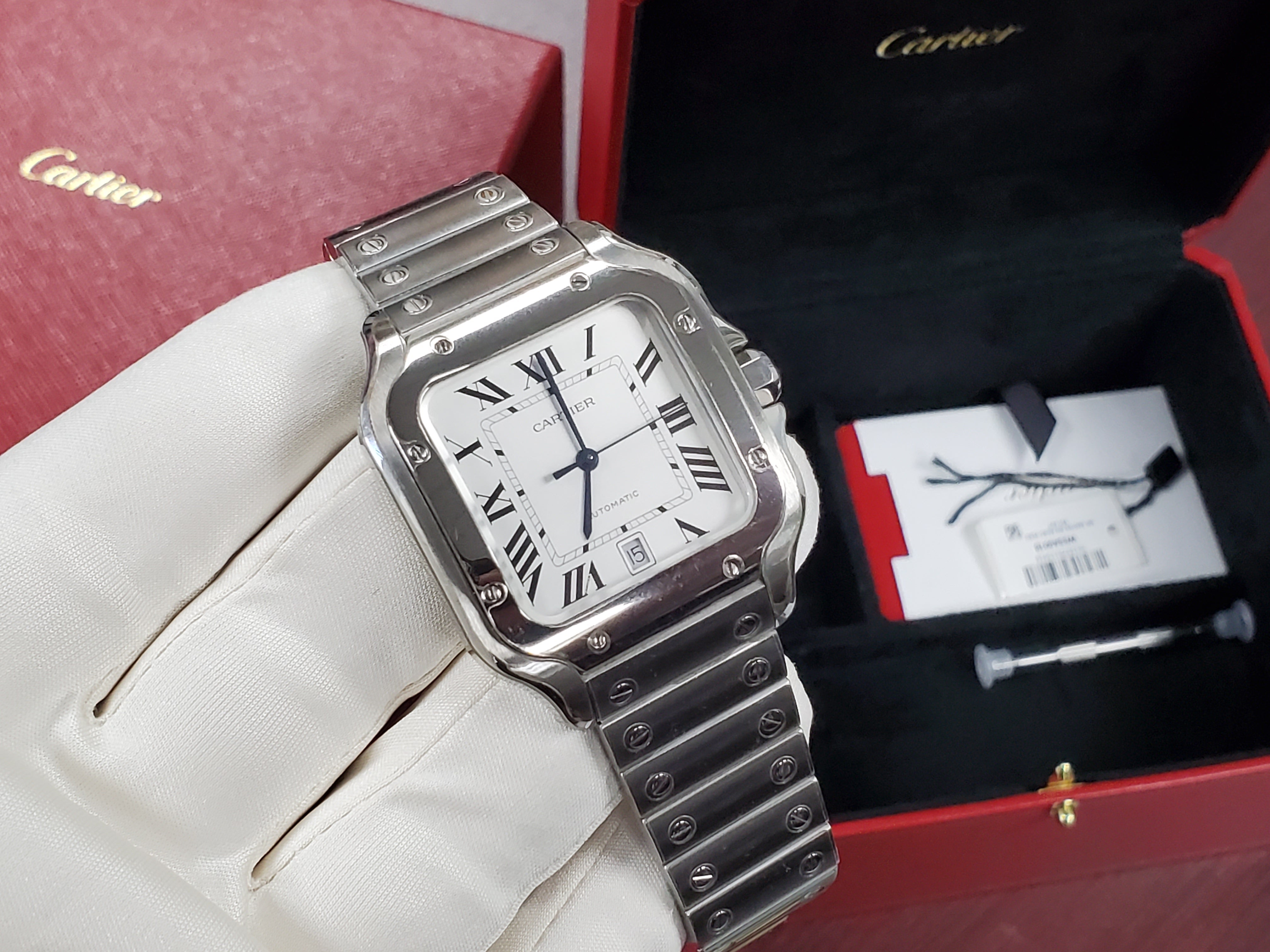 Cartier / スラックス Cartier Santos 100 XL Two Tone Gold Steel White Leather