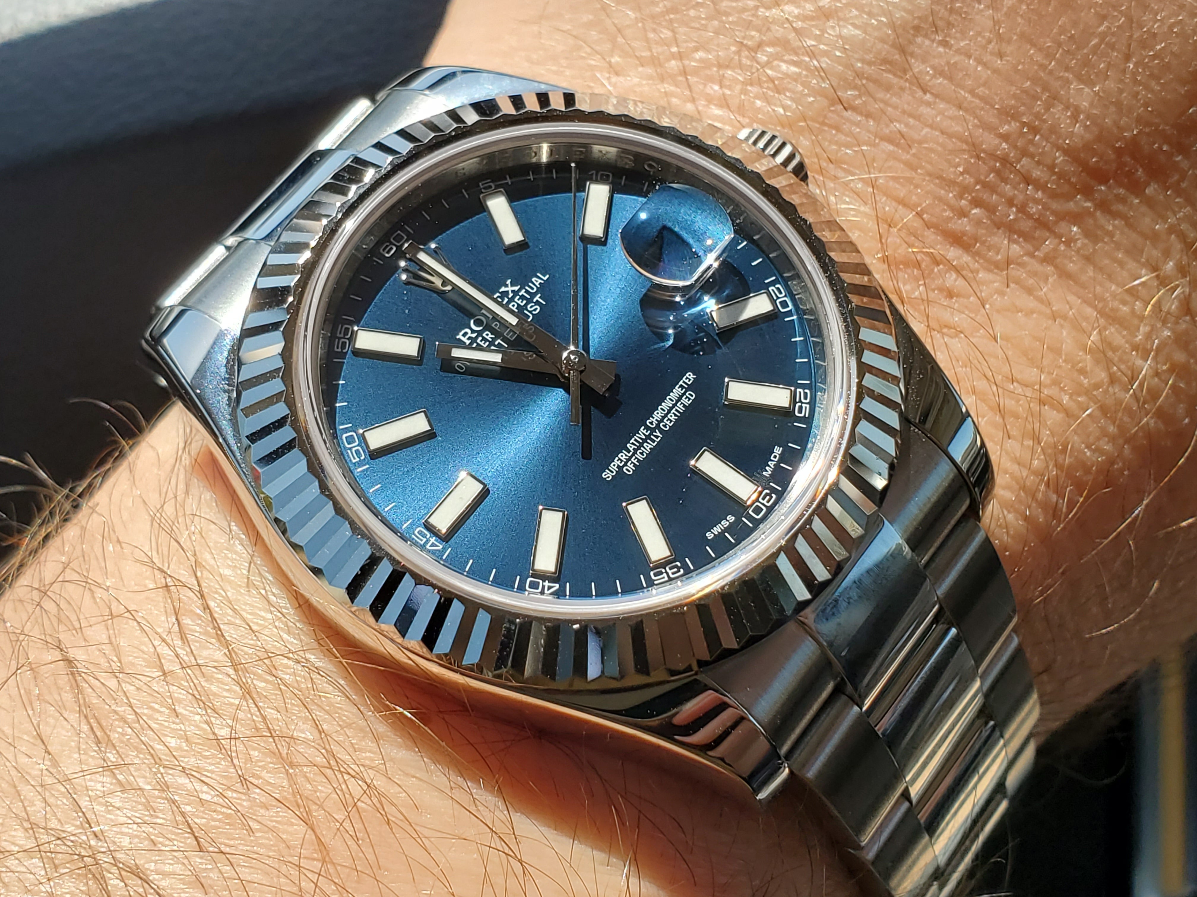 Rolex Datejust II Big 41 Super-Case Fluted 18k Gold Bezel BLUE