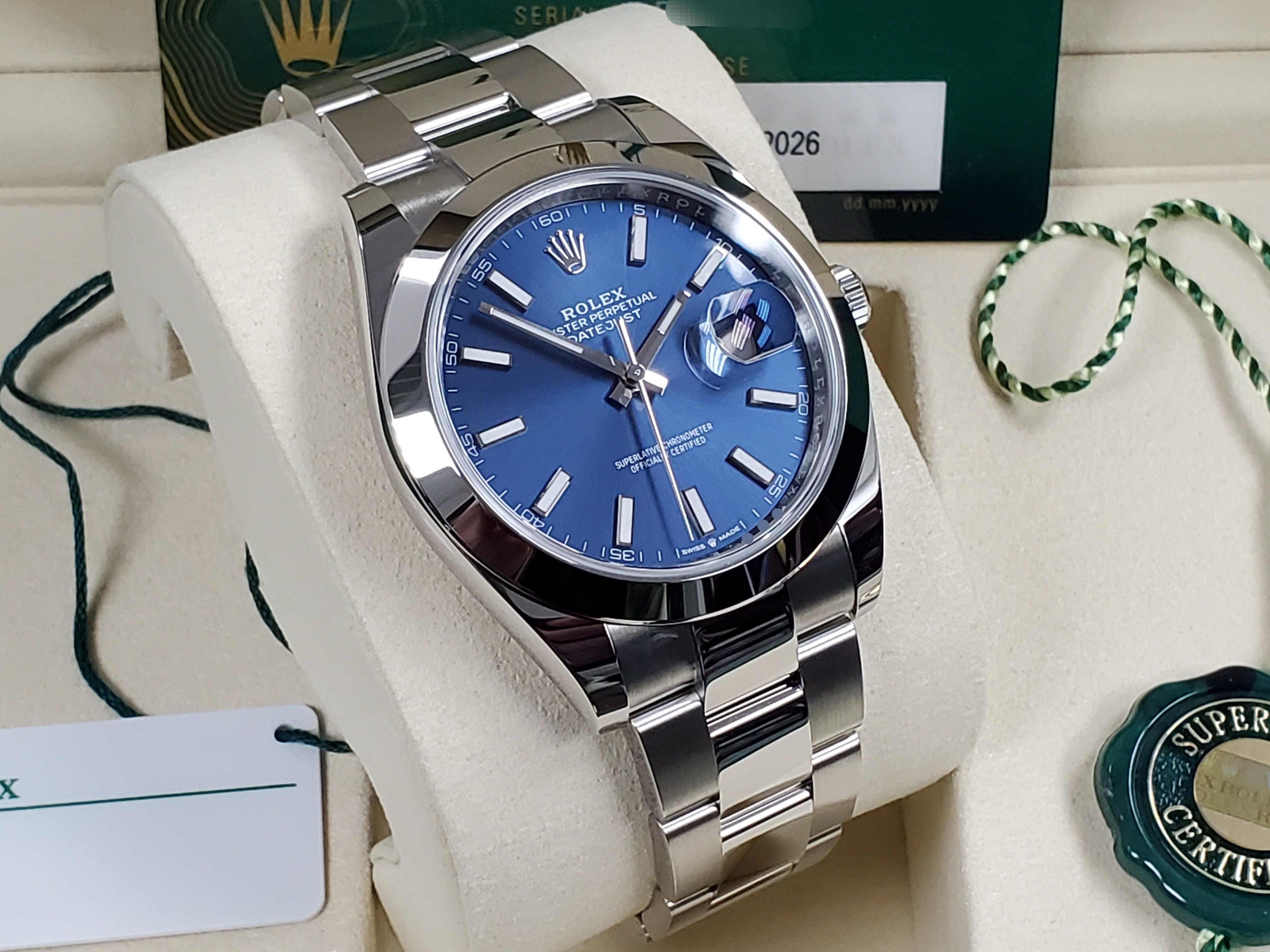 Rolex Datejust 41 BNIB 2026 Full Set Blue Stick Sunburst Dial