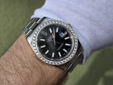 Rolex Black Index DateJust II 41 Super Case Stick Dial 18k Gold Bezel High Quality Diamond Set 4ct MINT