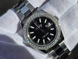 Rolex Black Index DateJust II 41 Super Case Stick Dial 18k Gold Bezel High Quality Diamond Set 4ct MINT