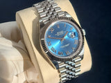 Rolex Datejust 41 Jubilee 18k White Gold Fluted Bezel 126334 Blue Roman Full Set like new Green Card