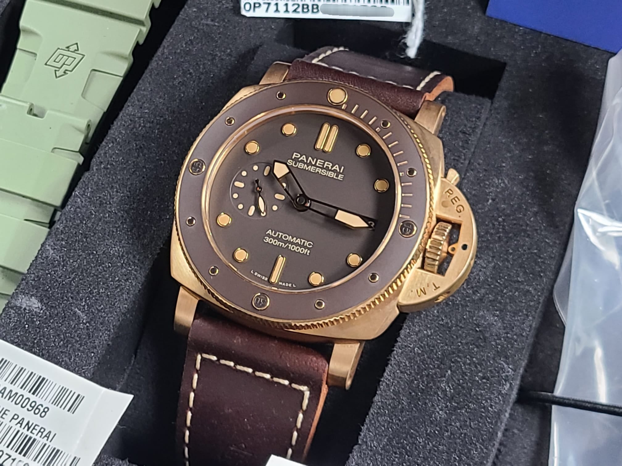 Panerai Submersible BRONZO 1950 Unworn Full Set Tags Brown Green