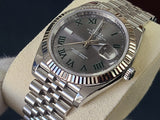 Rolex Datejust 41 WIMBLEDON Roman Jubilee 18k White Gold Fluted Bezel Full Set 126334 like new Green Card