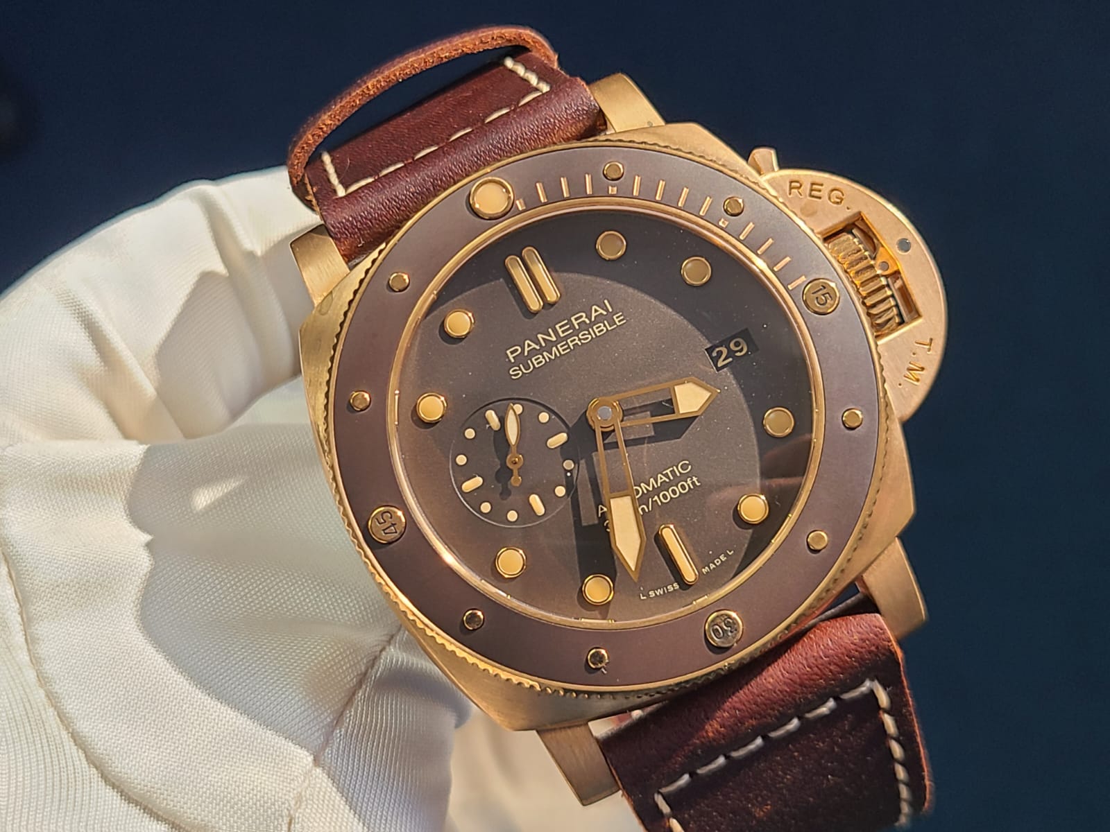 Panerai Submersible BRONZO 1950 Unworn Full Set Tags Brown Green
