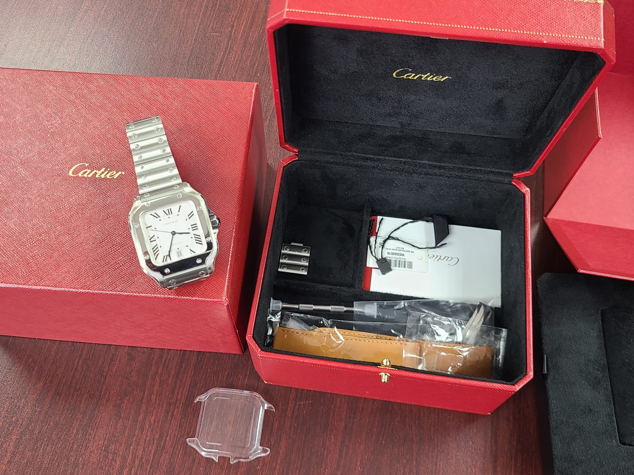Santos De Cartier XL Men's 4072 WSSA0018 Full Set Leather Band SS