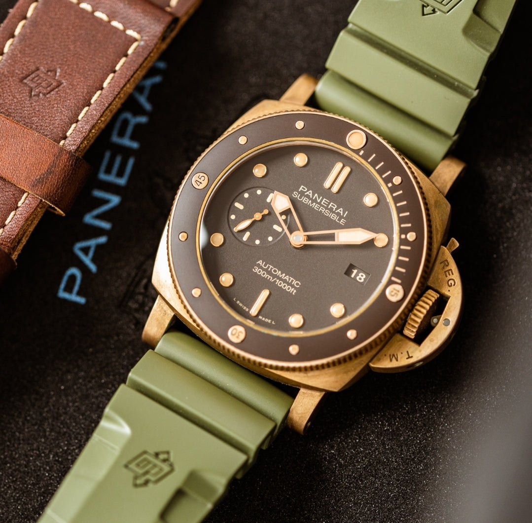 Panerai Submersible BRONZO 1950 Unworn Full Set Tags Brown Green
