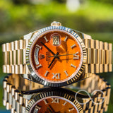 Rolex Day-Date 36 President 128238 Novelty Gemstone Dial Carnelian Pave Diamond Full Set