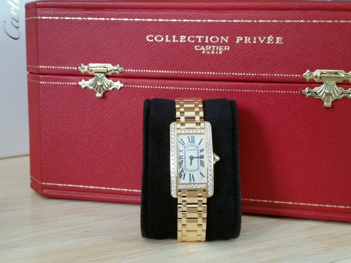 CARTIER TANK AMERICAINE 18K Gold & Factory Diamonds WB7072K2