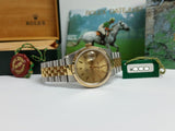 NOS 1995 Classic Rolex Datejust 16233 W Champagne Stick 18k Gold and Steel Box/Papers
