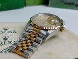 Classic Rolex Datejust 16233 P Jubilee SERTI Champagne Diamond Dial 18k Gold/Steel Box/Papers
