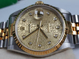 Classic Rolex Datejust 16233 P Jubilee SERTI Champagne Diamond Dial 18k Gold/Steel Box/Papers