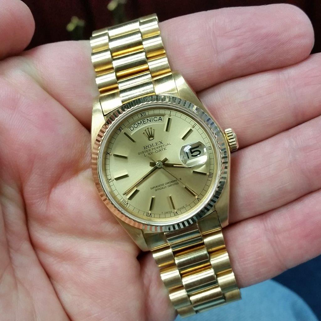 Rolex President Day-Date 18k Gold Vintage 1970s Single Quick-Set Original Mint 18038