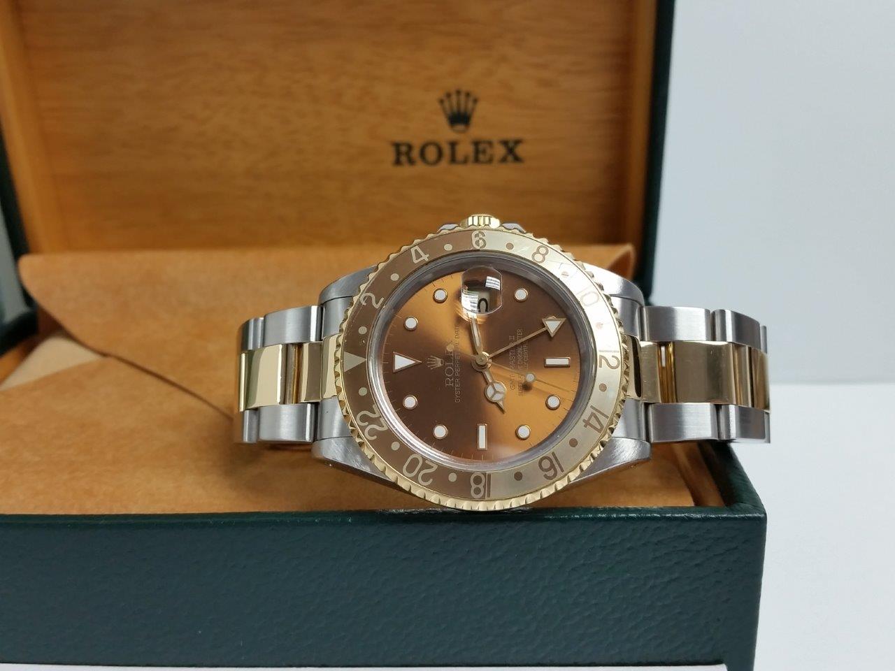 Rolex GMT-Master II 16713 ROOT BEER Two Tone Unpolished 18k Gold