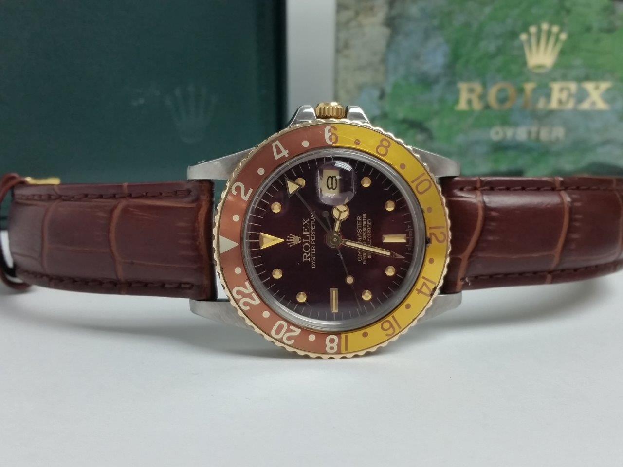 Rolex GMT-Master 16753 Brown Nipple Gilt Dial 2 Tone Root Beer Quick Set 1981 Vintage