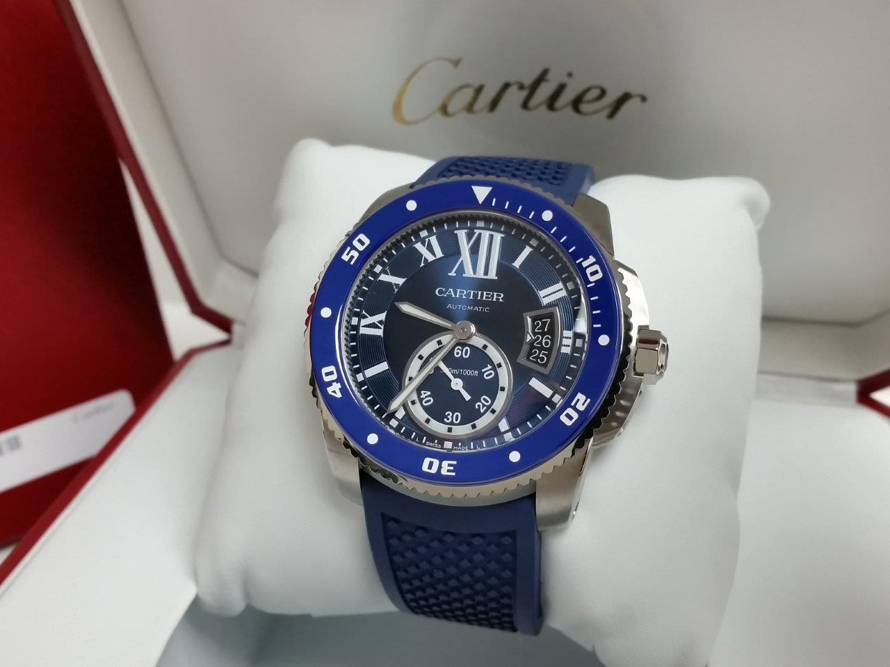 BRAND NEW Calibre de Cartier Diver WSCA0011 3729 BLUE Ceramic Rubber 300M Box/Papers