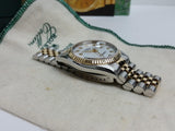 Mens Rolex Datejust 18k Gold Steel 2 Tone White Arabic 2003 Box/Papers 16233