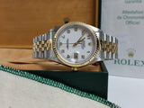Mens Rolex Datejust 18k Gold Steel 2 Tone White Arabic 2003 Box/Papers 16233