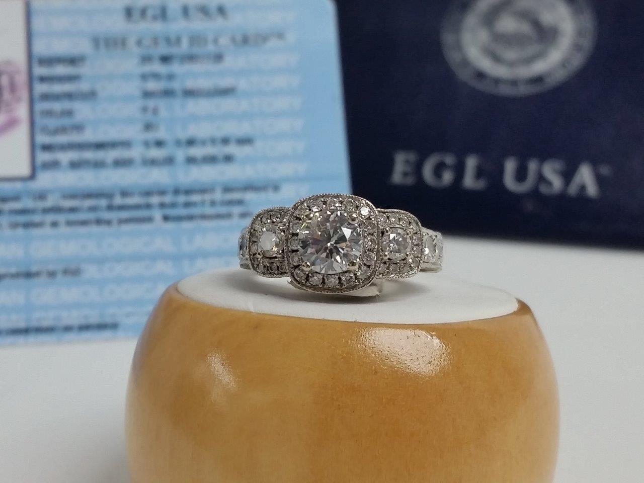 14k White Gold Diamond Ring Past-Present-Future w/Bezel EGL Certy
