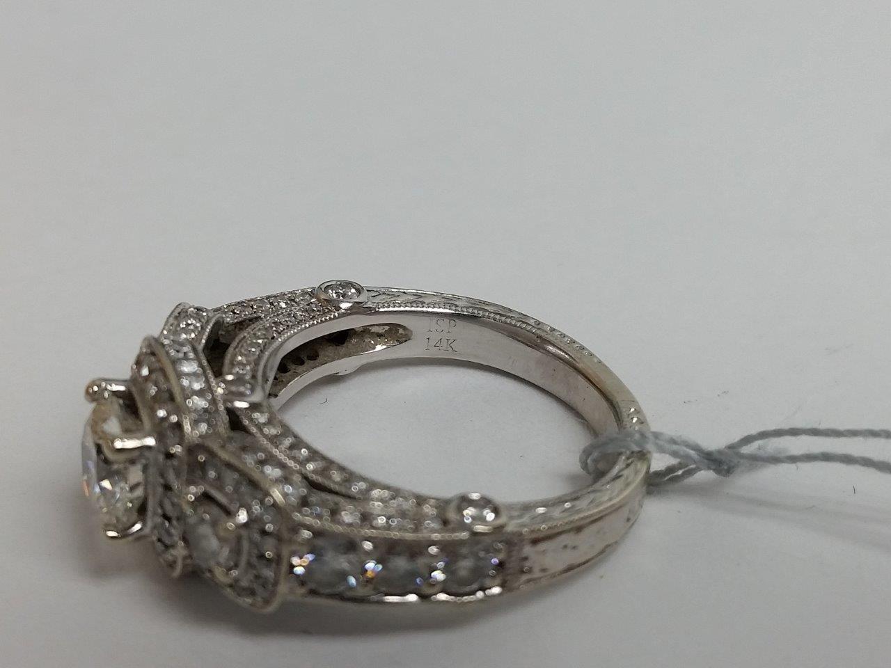 14k White Gold Diamond Ring Past-Present-Future w/Bezel EGL Certy