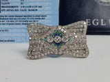 Vintage Platinum Brooch Old European Cut Diamond w/Emeralds Sapphires EGL Certy