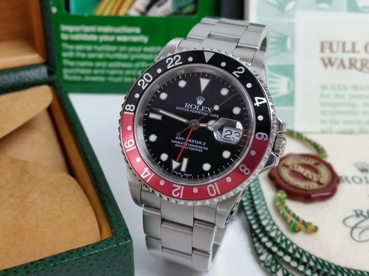 Rolex Oyster Perpetual GMT Master II COKE 16710 P Faded Serif Fat Font – Lux Time