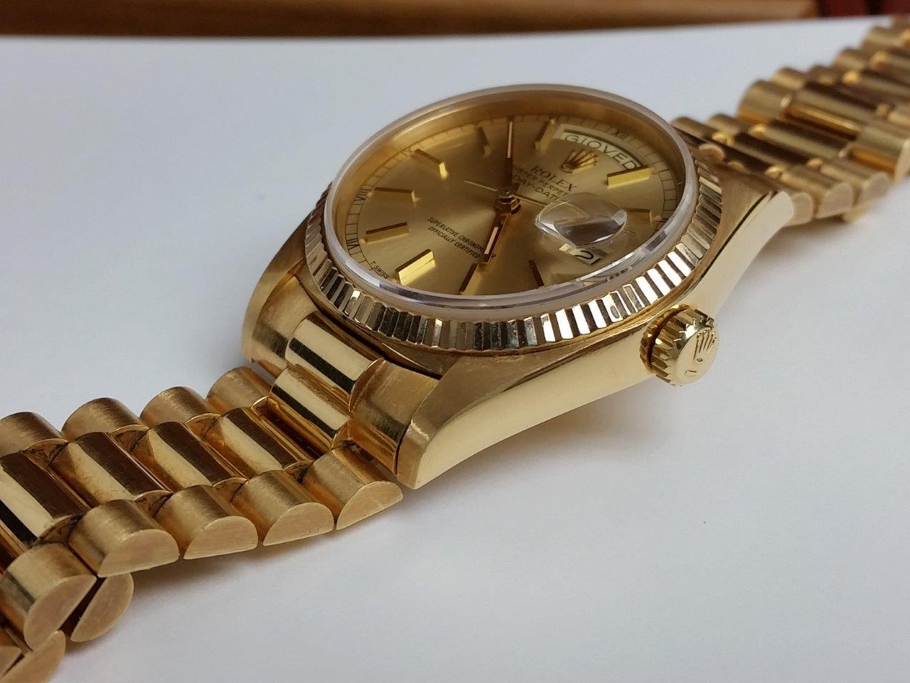 Rolex President Day-Date 18k Gold Vintage 1970s Single Quick-Set Original Mint 18038