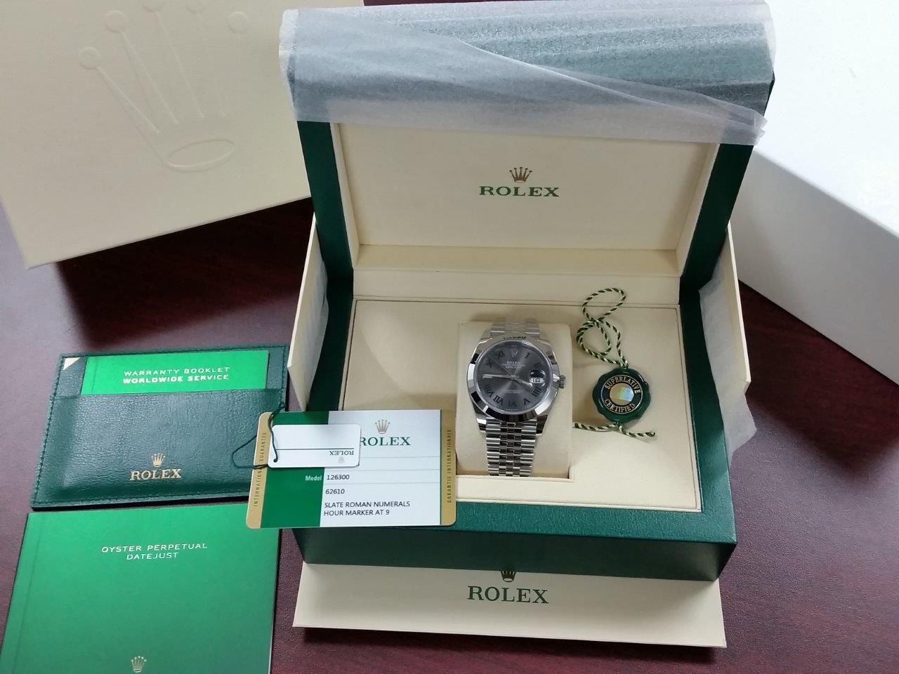 Rolex Datejust II 41 Slate Green Roman 126300-0014 Jubilee Band Smooth Bezel NEW 2019