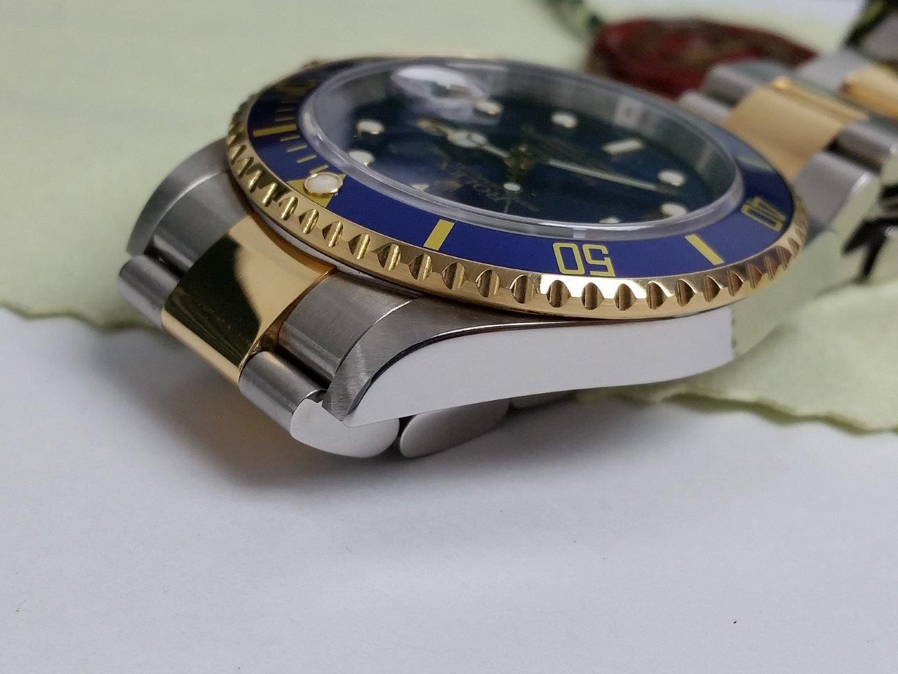 ROLEX Submariner 16613 M Rehaut/Engraved Bezel Two Tone 18k SS Blue Box/Papers