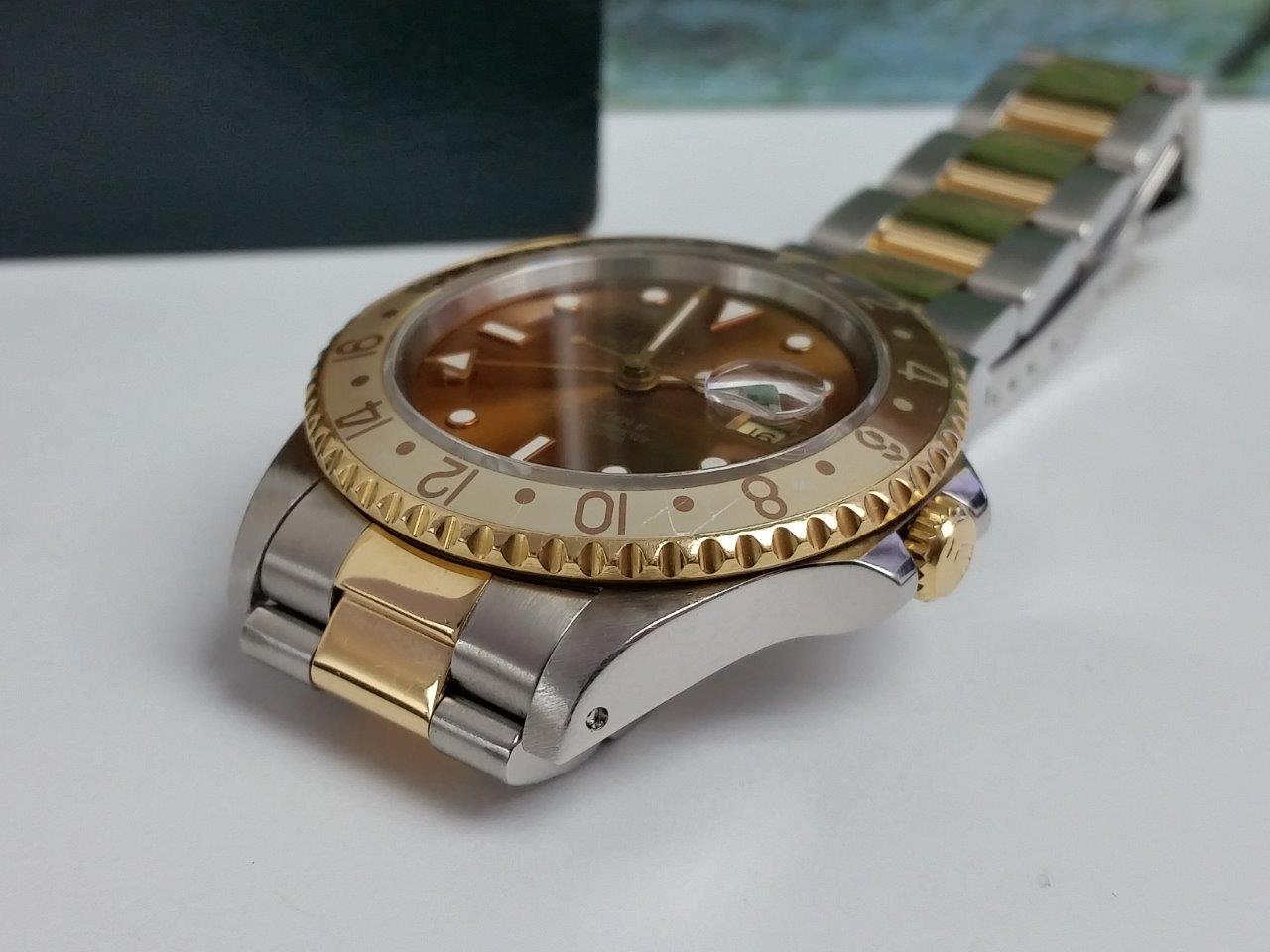 Rolex GMT-Master II 16713 Tritium ROOT BEER Two Tone Unpolished 18k Gold