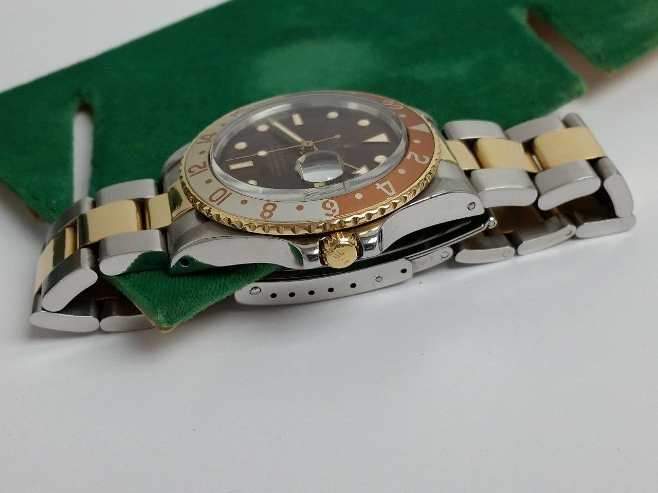 Vintage 16753 Rolex GMT-Master Quick-Set Date 18k Gold Steel Brown ROOTBEER