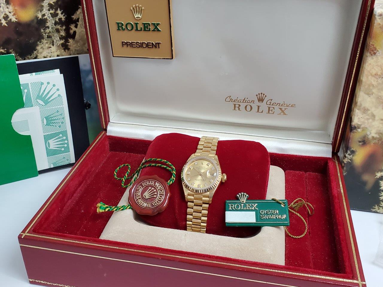 Rolex Datejust Lady-President 18k Gold Factory Diamonds 69178 Box/Papers