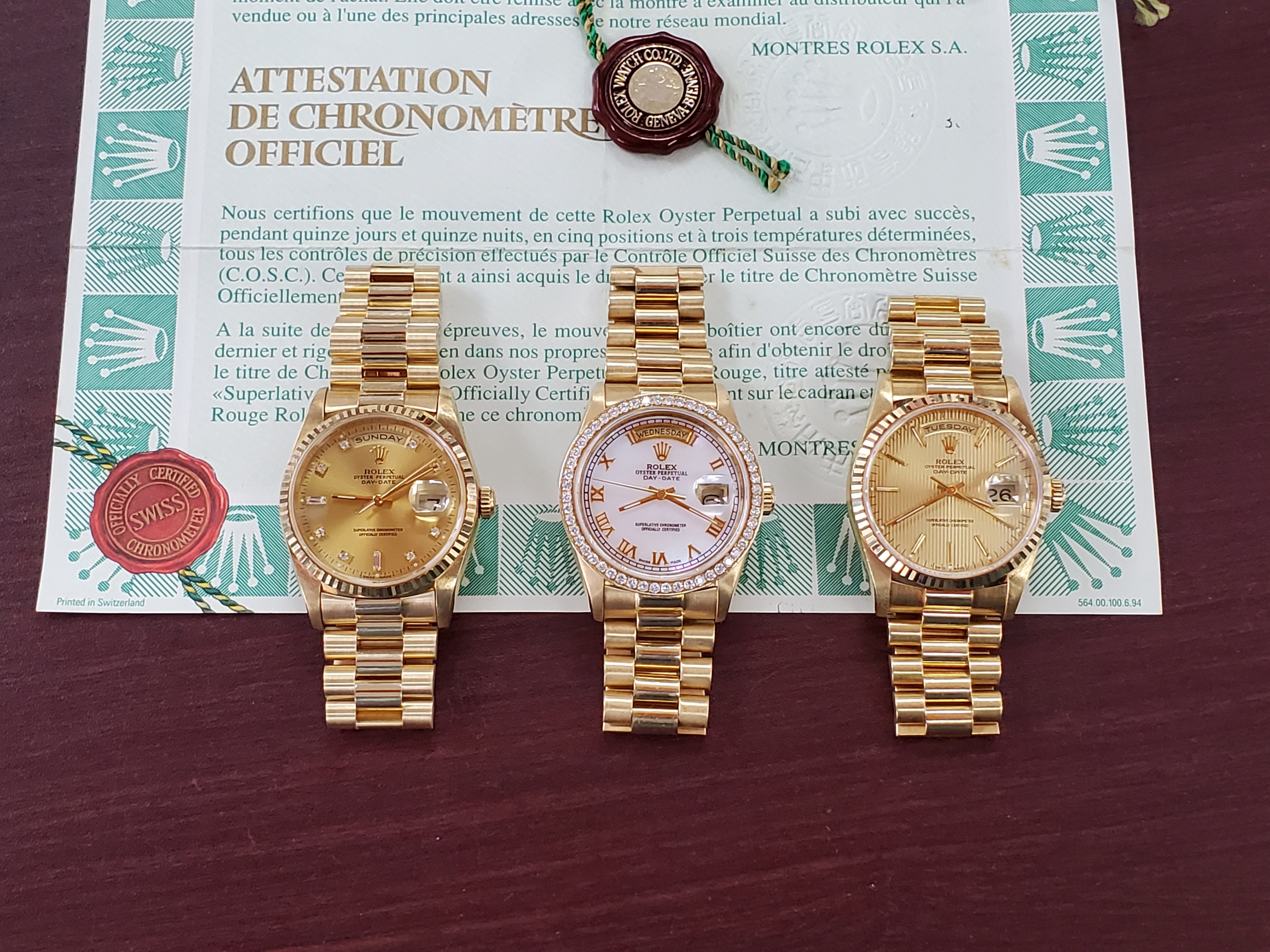 Rolex Day-Date Presidential 36 Double Quick Set Tapestry Dial Fluted Bezel Box Papers Unpolished