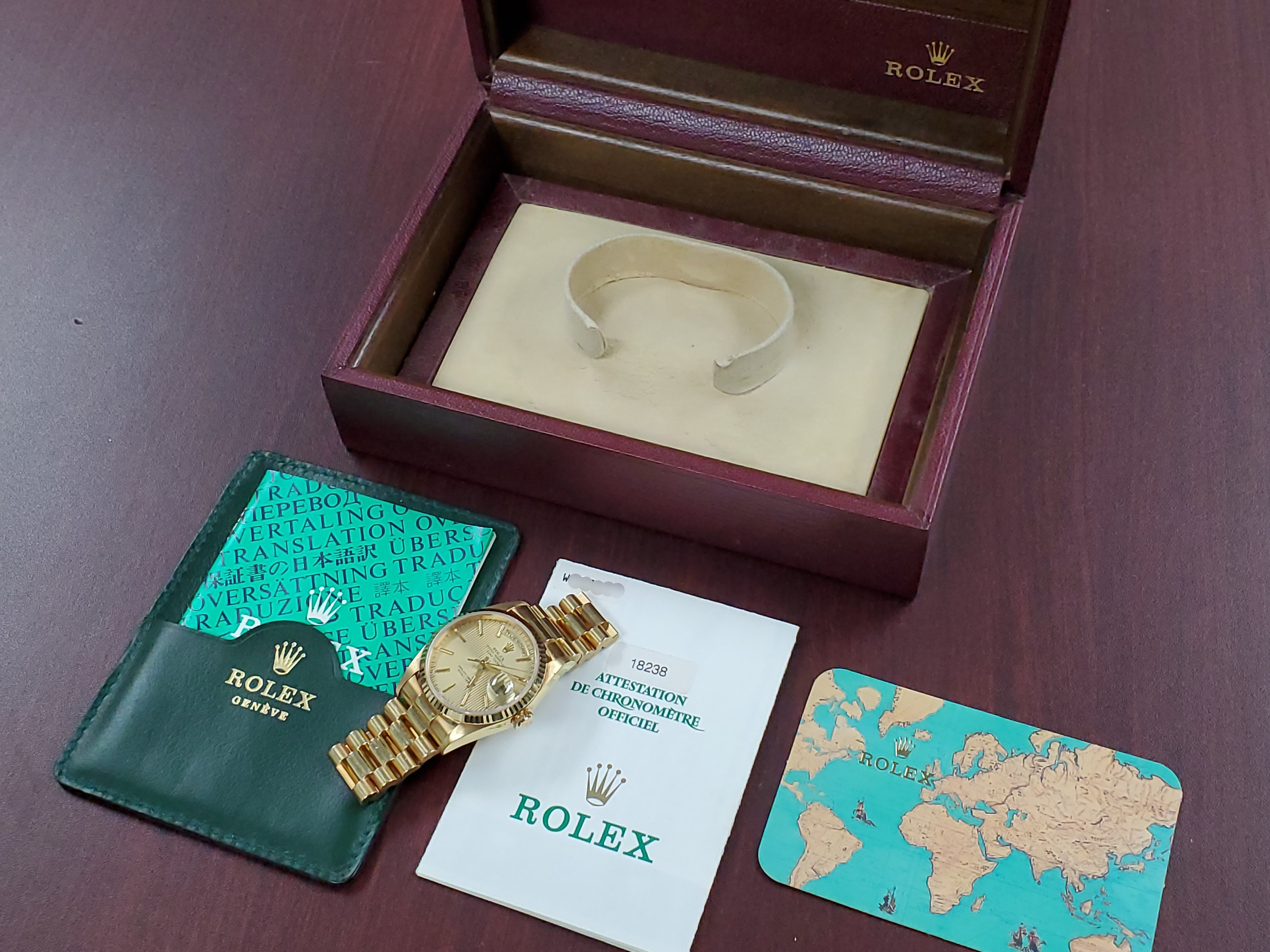 Rolex Day-Date Presidential 36 Double Quick Set Tapestry Dial Fluted Bezel Box Papers Unpolished